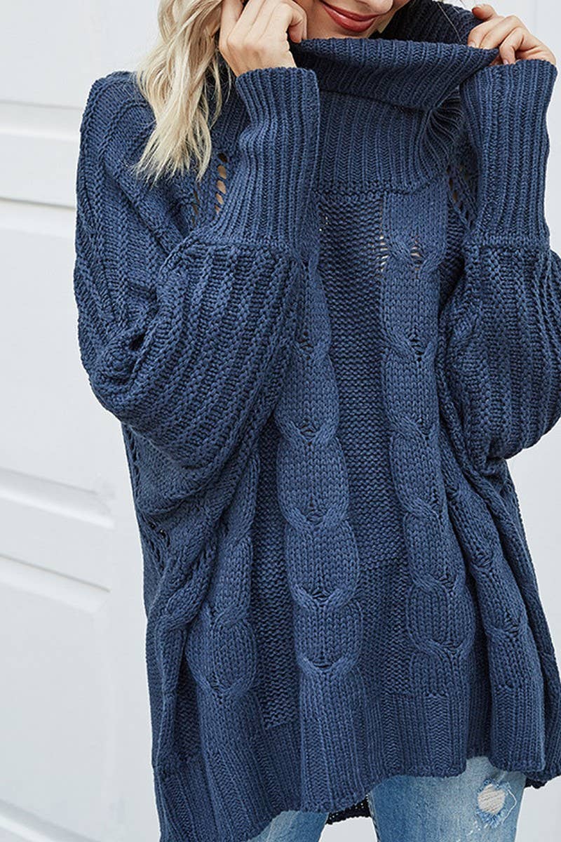CWOSWL2687_BATWING SLEEVE CABLE-KNOT TURTLENECK SWEATER