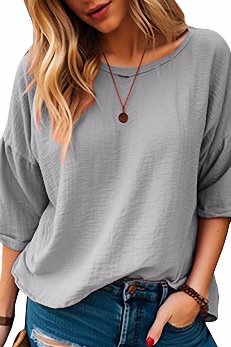 CWTBLS1792_SOLID COLOR COMMUTER THREE-QUARTER SLEEVE T-SHIRT