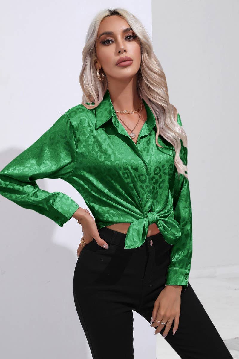 CWTBLL0694_Button Down Silky Satin Long Sleeve Top