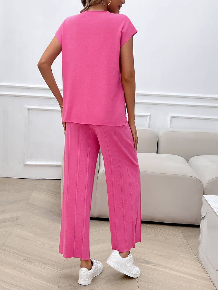 CASUAL SOLID COLOR SWEATER SET