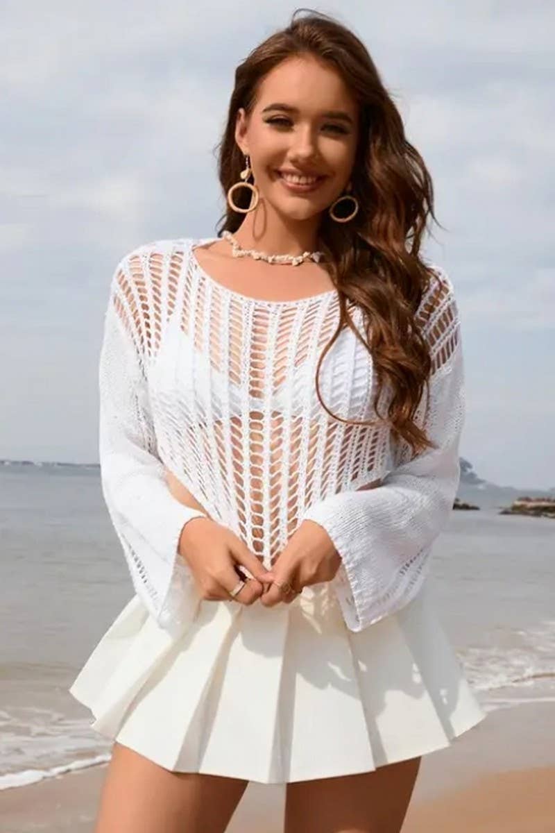 CWTTL1986_SUMMER LOOSE ROUND NECK HOLLOW CARDIGAN