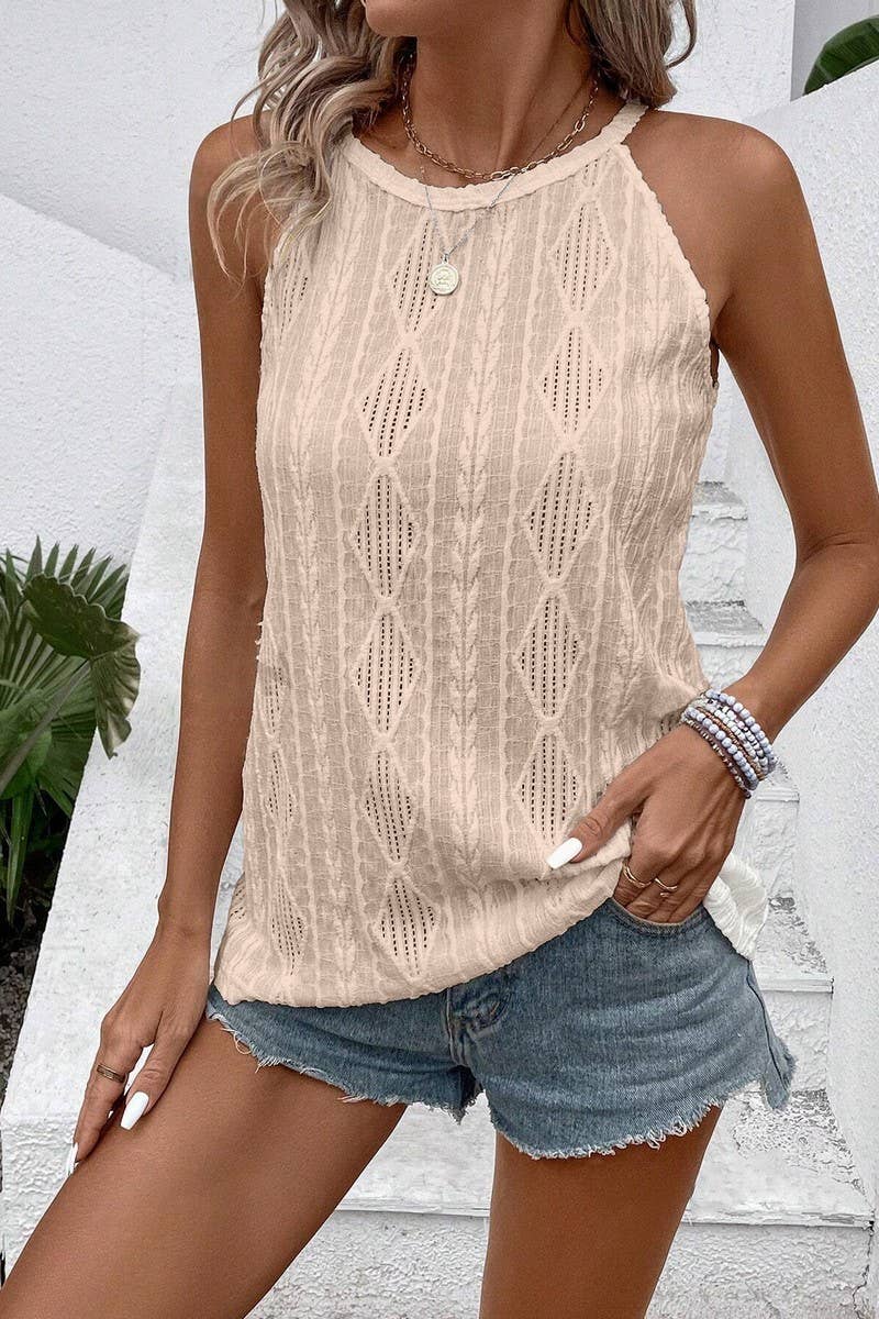 CWTTK0805_SOLID COLOR JACQUARD CAMISOLE KNITTED VEST