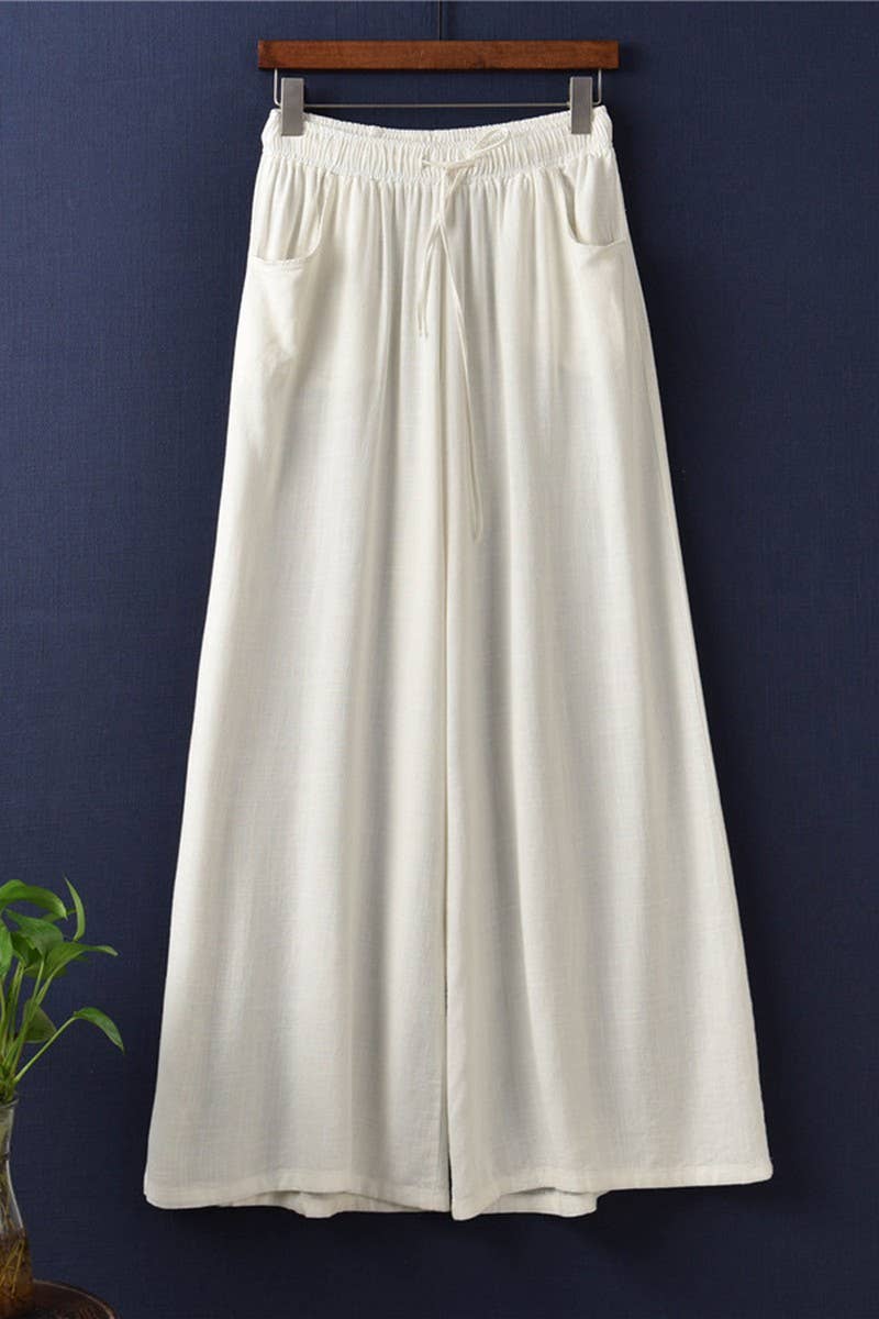 CWBLP1376_COTTON AND LINEN DRAWSTRING WIDE LEG PANTS
