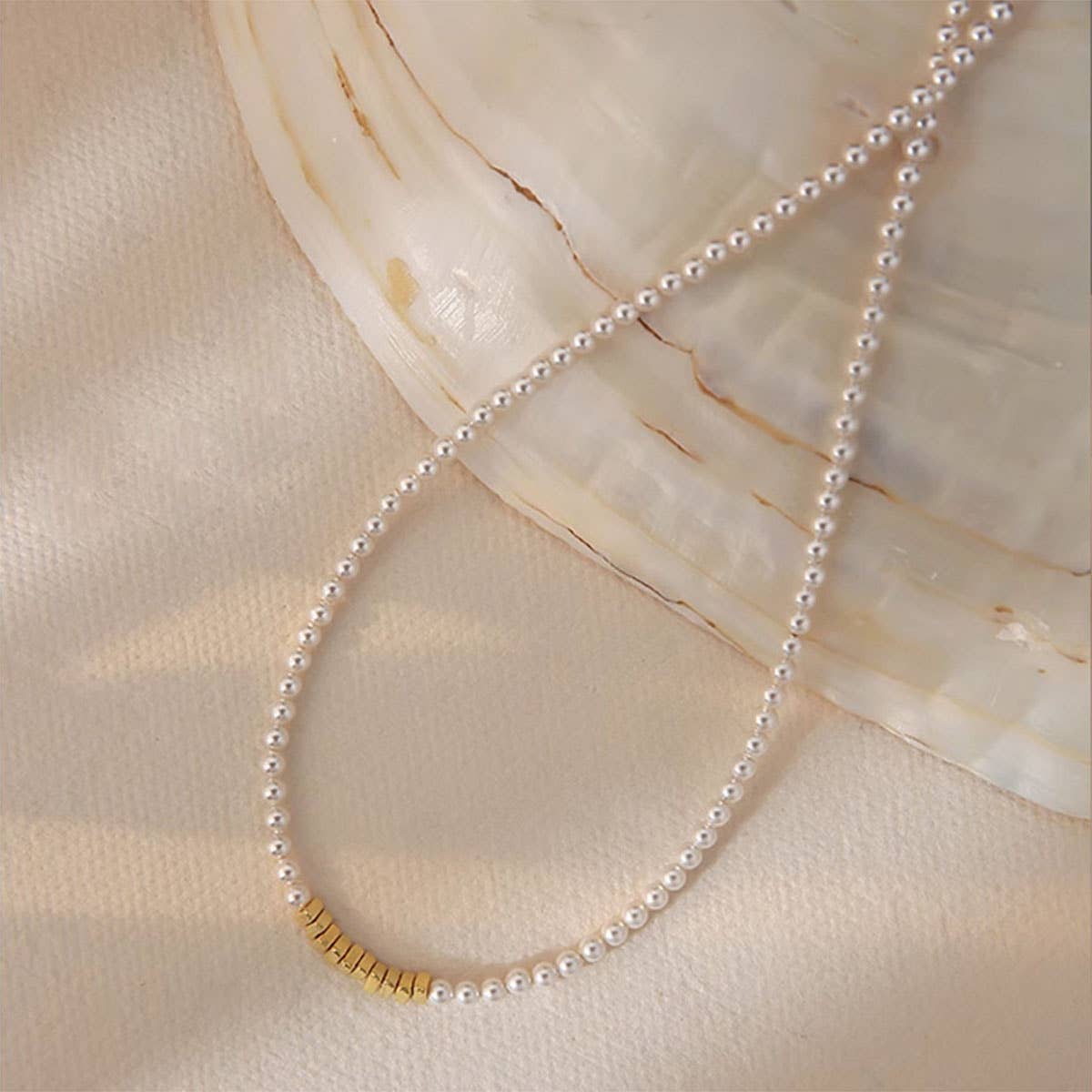 Broken silver beads pearl collarbone chain