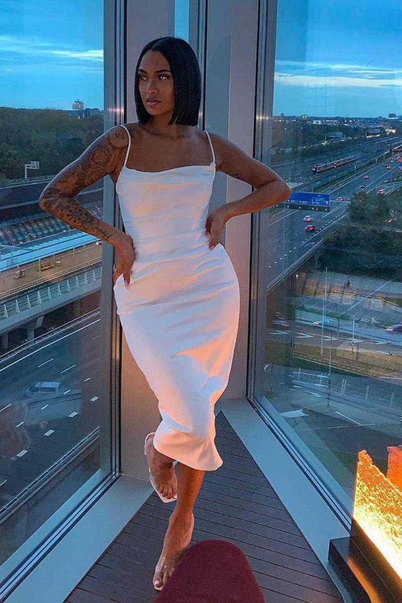 CWDMD4253_SOLID COLOR SUSPENDER SLIM LONG DRESS