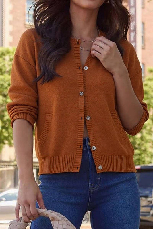 CWOCAL00564_SOLID COLOR SINGLE-BREASTED KNITTED CARDIGAN TOP