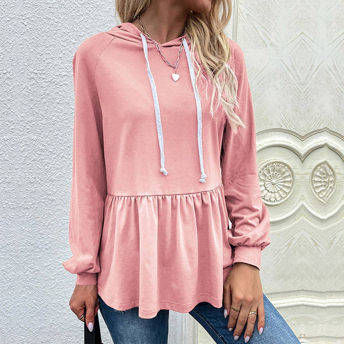 DESIGN HOODED SOLID COLOR PULLOVER HOODIE