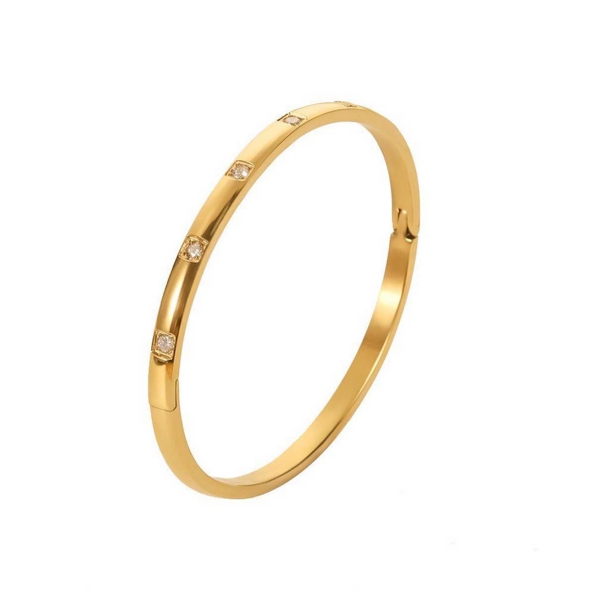 18K Gold White Zircon Round Bangle, Elegant Style_CWAJE4694