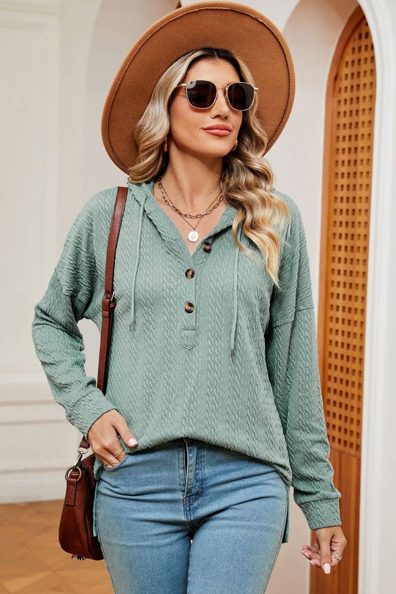 CWOHOL0984_SOLID COLOR BUTTON-UP HOODIE WITH LONG SLEEVES