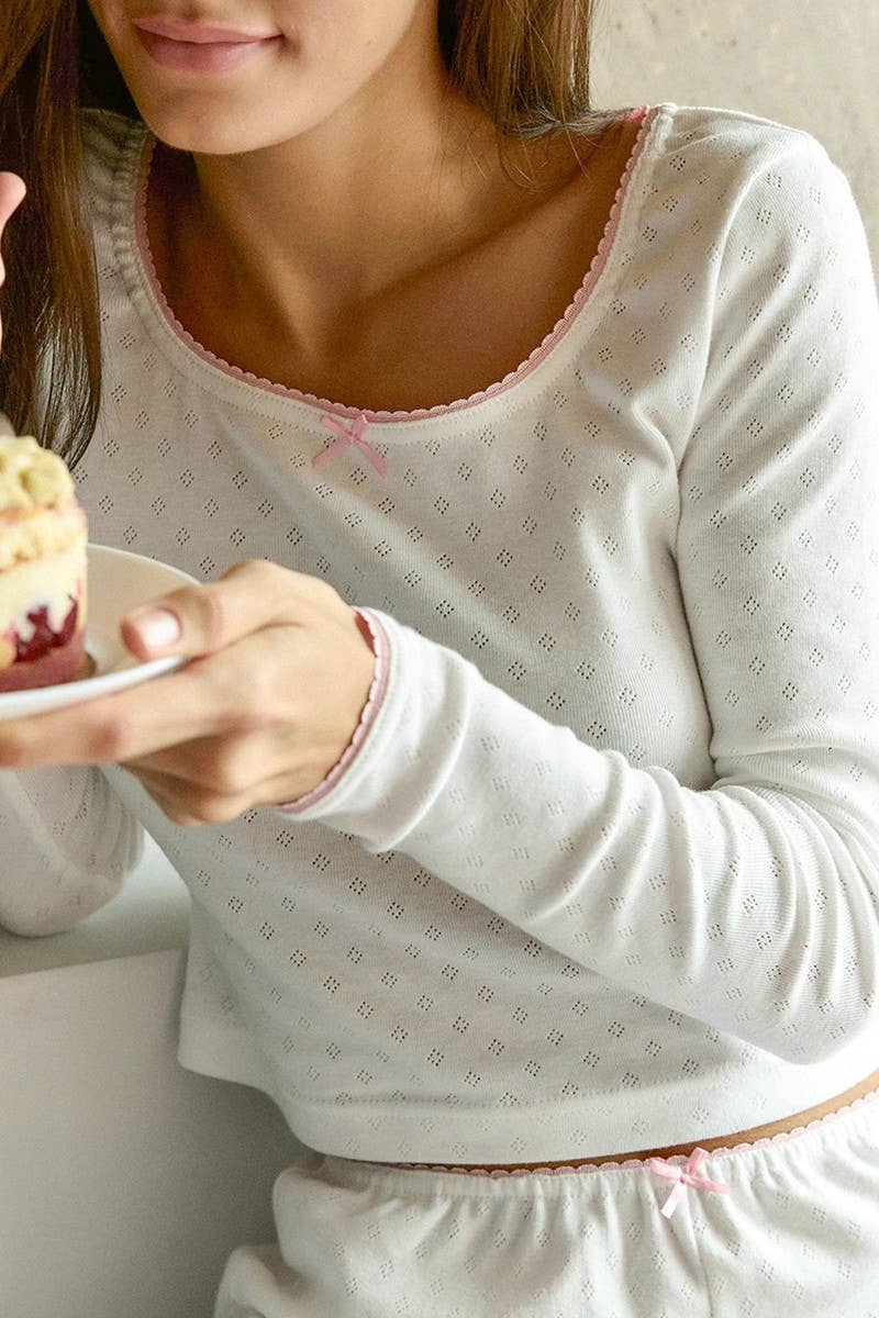 CWSPJ0246_KNITTED JACQUARD ROUND NECK PAJAMAS TWO-PIECE SET