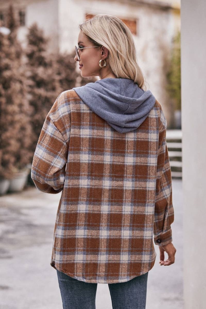 CWTSTL2178_WINTER FLANNEL PLAID HOODED LONG-SLEEVED SHIRT