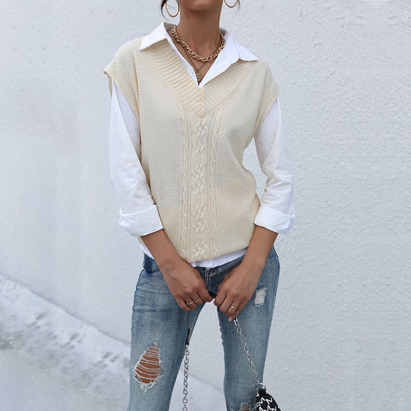 CASUAL TOP SOLID COLOR TWIST SWEATER VEST