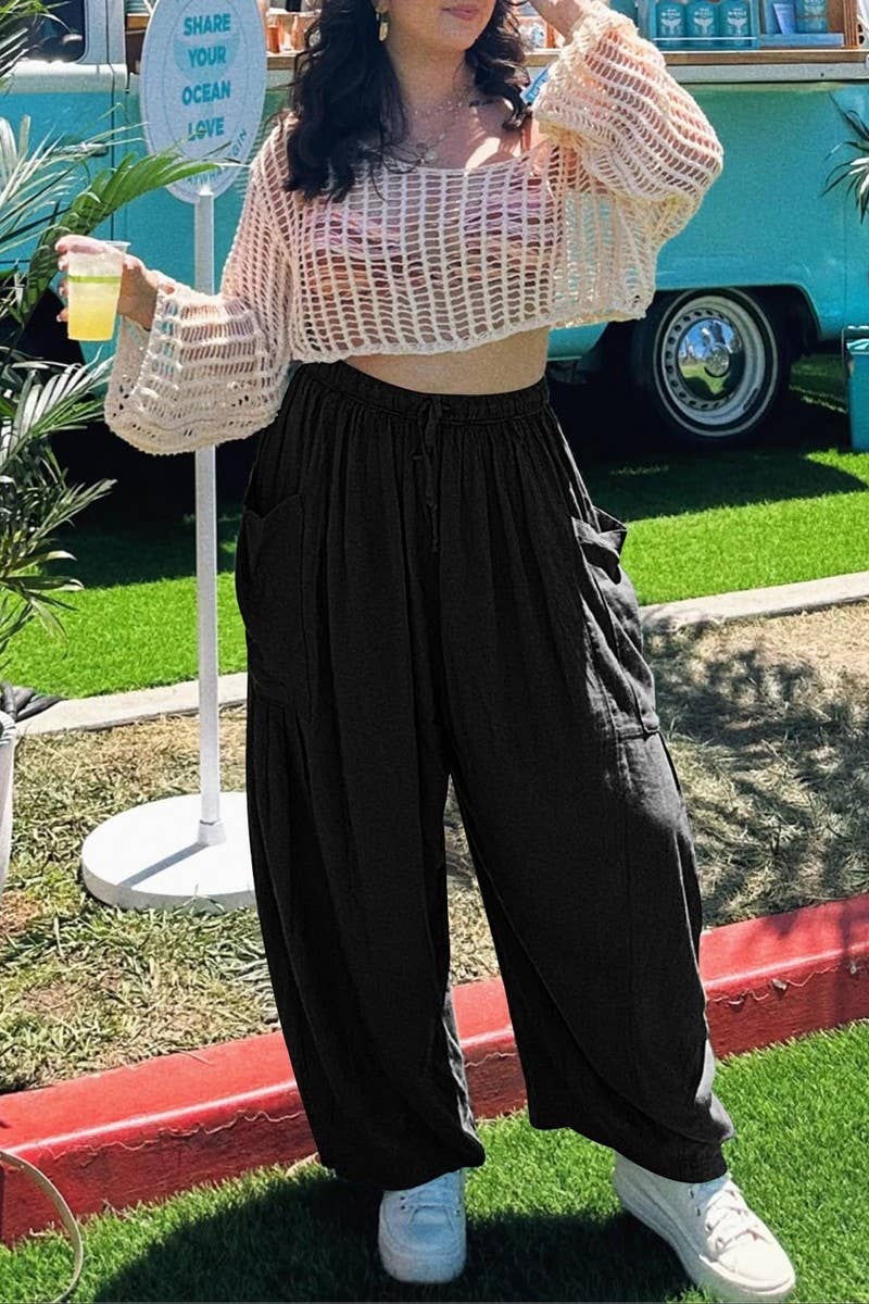 CWBLP1853_ELASTIC WAIST PLEATED HIGH WAIST WIDE LEG PANTS