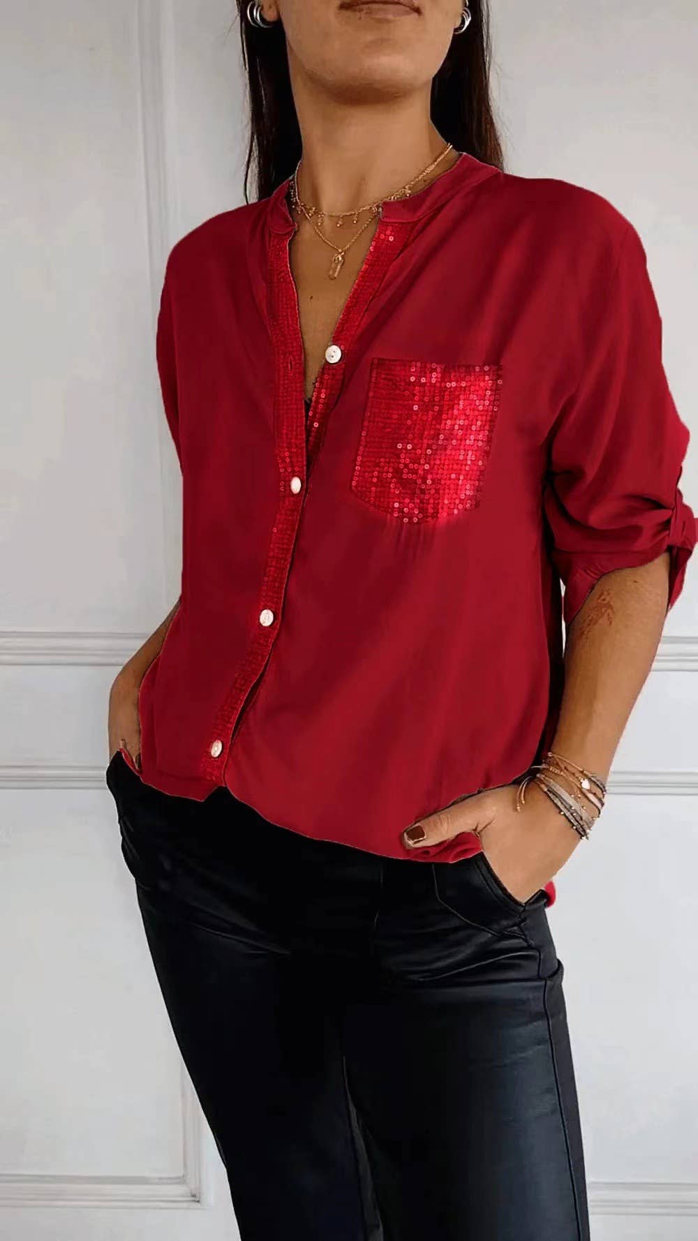 Commuter-style sequined fashion women's shirt