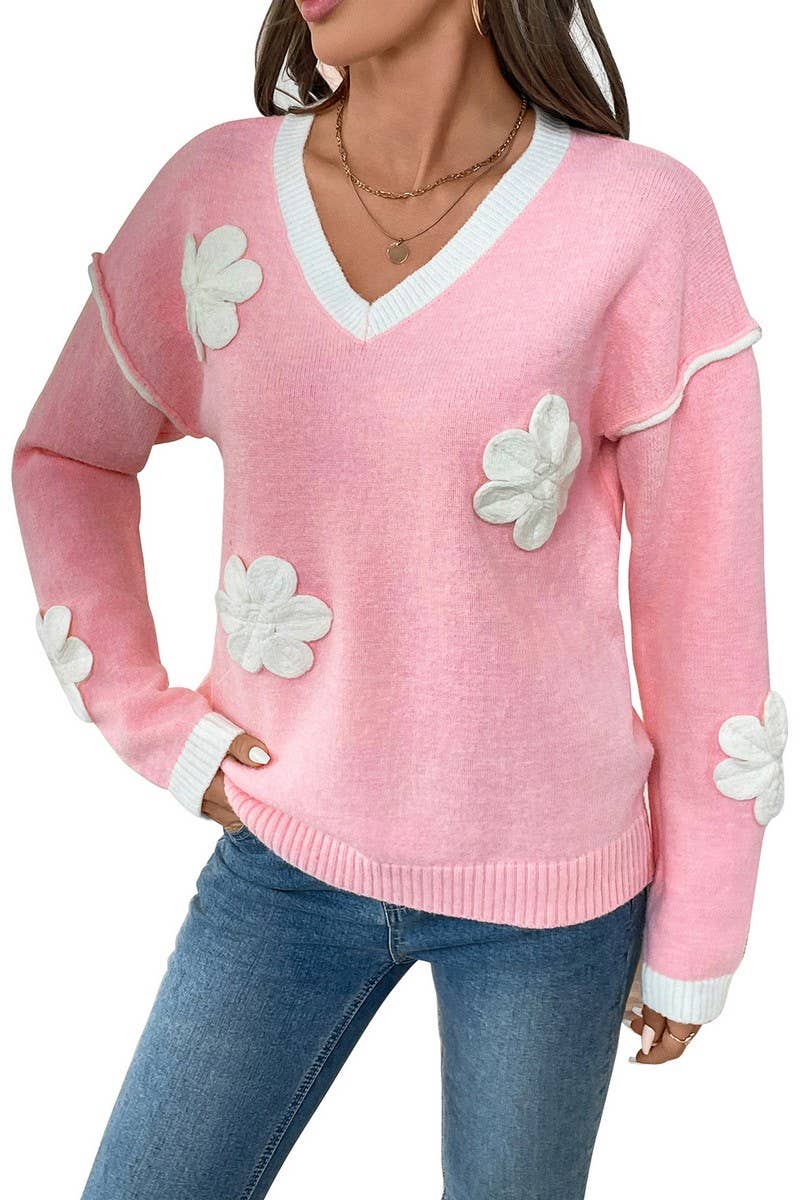 CWOSWL5862_VALENTINE'S DAY V-NECK APPLIQUE SWEATER
