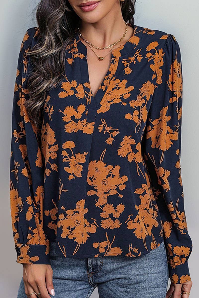 CWTSTL1320_V-NECK LONG-SLEEVED PULLOVER PRINTED SHIRT