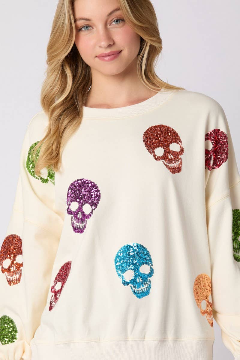 CWTBLL01228_HALLOWEEN SKULL SEQUINED SWEATSHIRT