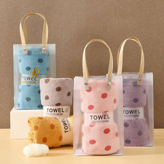CORAL FLEECE POLKA DOT ABSORBENT FACE TOWEL