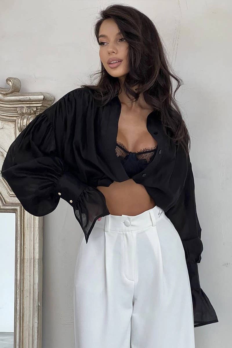 CWTBLL3814_SATIN BALLOON SLEEVE LONG SLEEVE SHIRT