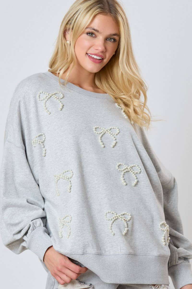CWTBLL01261_PEARL BOW DETAIL LONG SLEEVE SWEATSHIRT