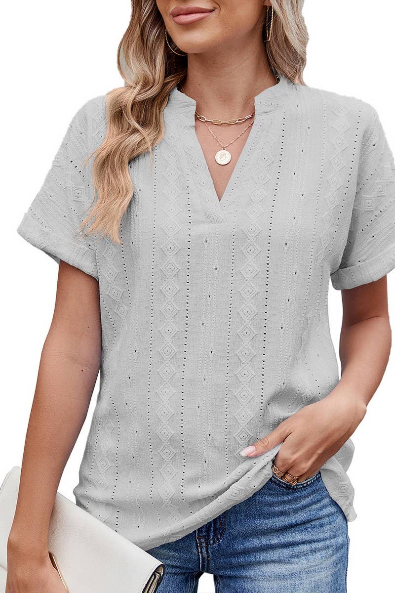 CWTBLS1723_SOLID COLOR V-NECK LOOSE CASUAL T-SHIRT TOP