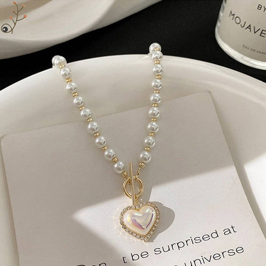 ALL-MATCH PEARL HEART SMILEY FACE NECKLACE_CWAJE2443