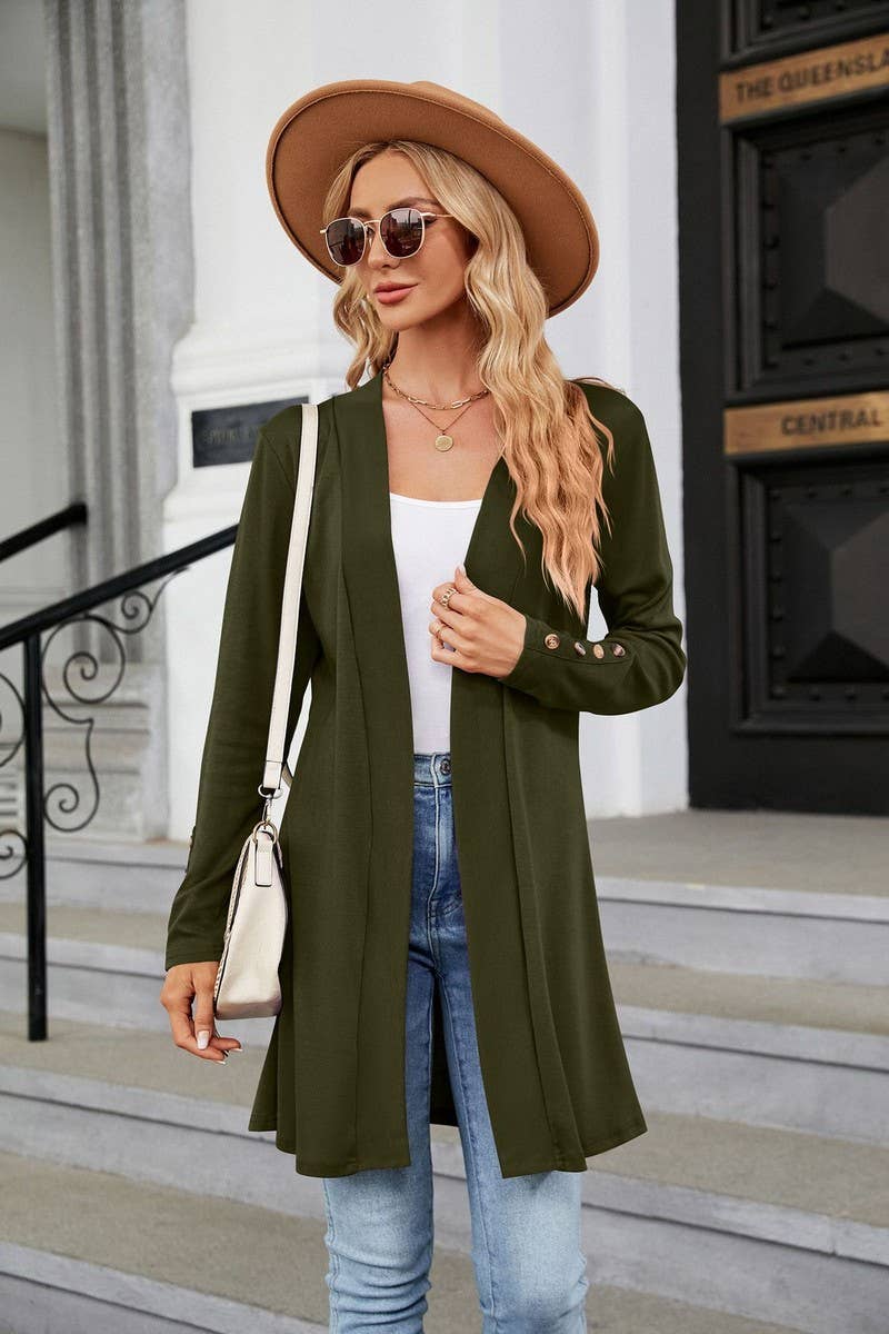 CWOCO1154_SOLID COLOR LAPEL BUTTON LOOSE KNIT CARDIGAN