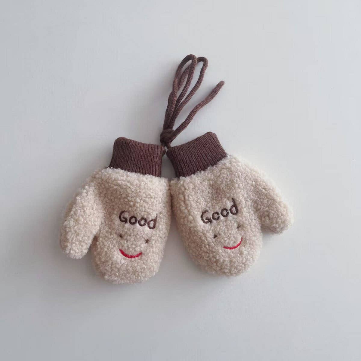CHILDREN'S CUTE SMILING FACE LAMBSKIN GLOVES
