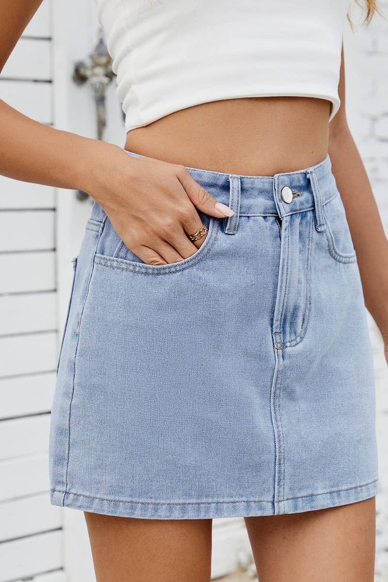 CWJSK00231_SOLID COLOR WASHED DENIM SKIRT