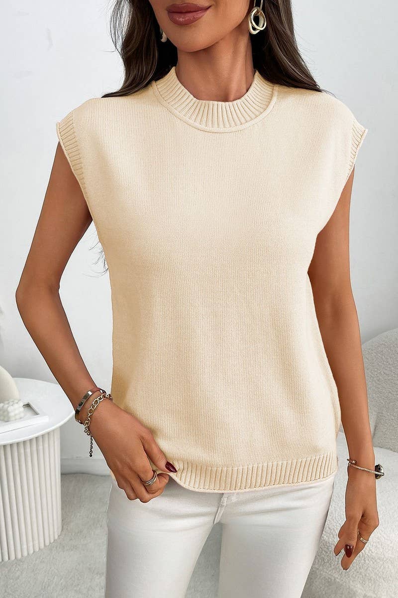 CWOSWSL0154_SOLID SHORT SLEEVE KNIT PULLOVER SWEATER