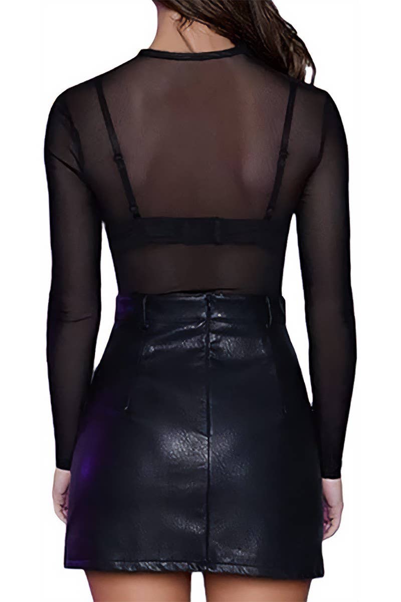 CWTBLL3868_SEXY SHEER MESH STRETCH SLIM FIT LONG SLEEVE TOP