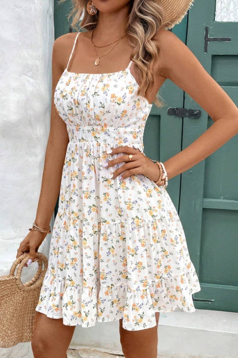 CWDSD8285_FRENCH STRAP SLEEVELESS WAIST CAKE DRESS