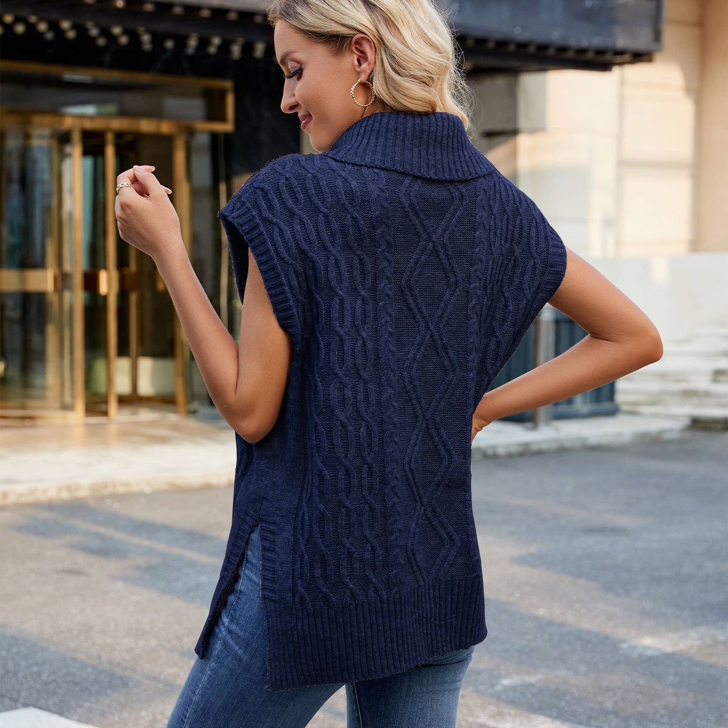 CASUAL TURTLENECK SOLID COLOR TREND WAISTCOAT