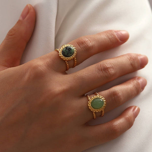 AFRICAN PINE STONE GOLD FASHION RING_CWAJE1398