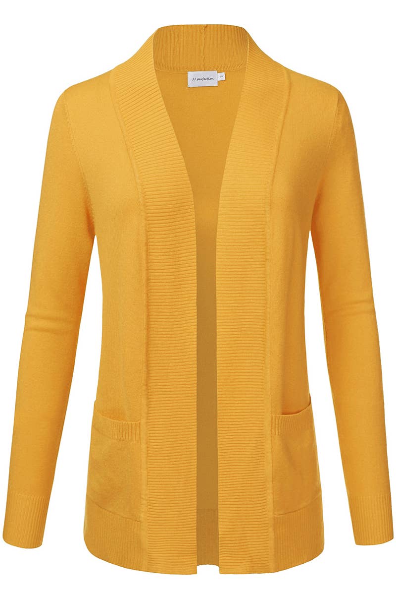 AWOCAL313_Open Front Long Sleeve Pockets Sweater Cardigan