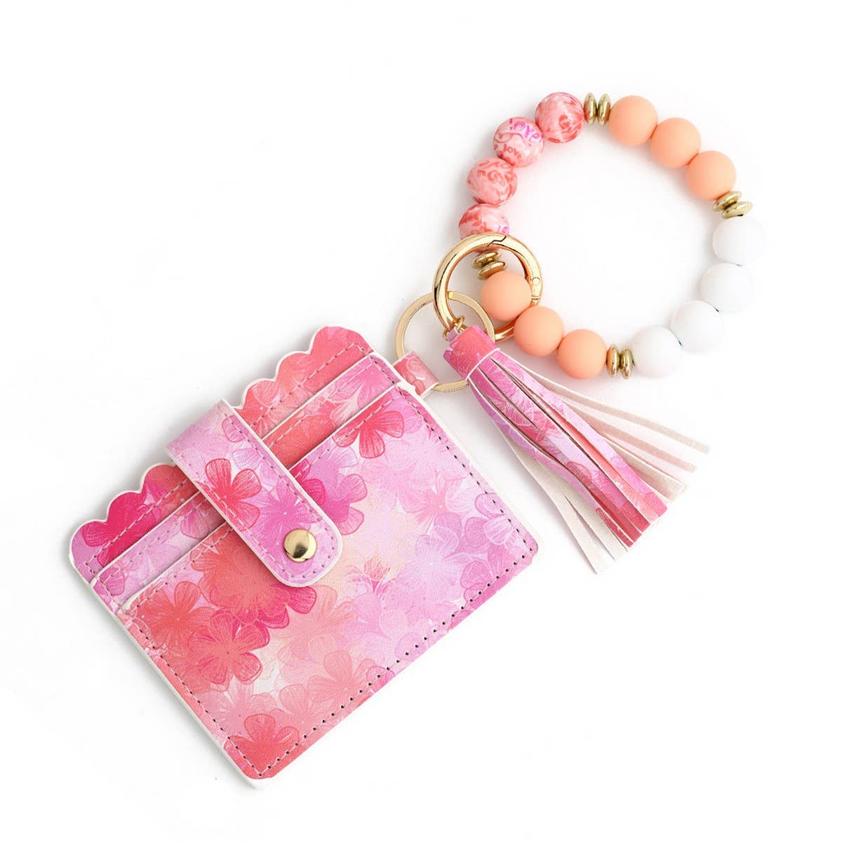 Heart PU Card Wallet with Beaded Keychain_CWAB4944