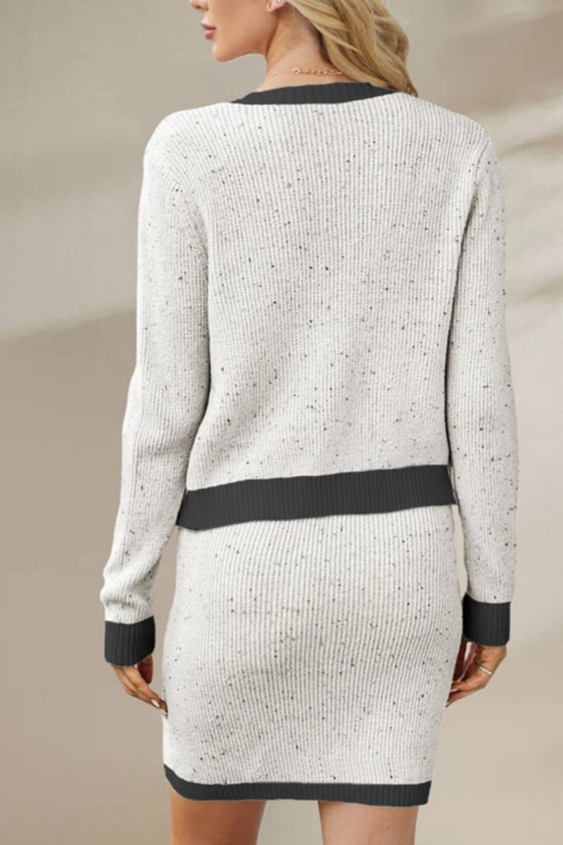 CWSS0857_KNITTED CARDIGAN LONG SLEEVE TOP SHORT SKIRT SUIT