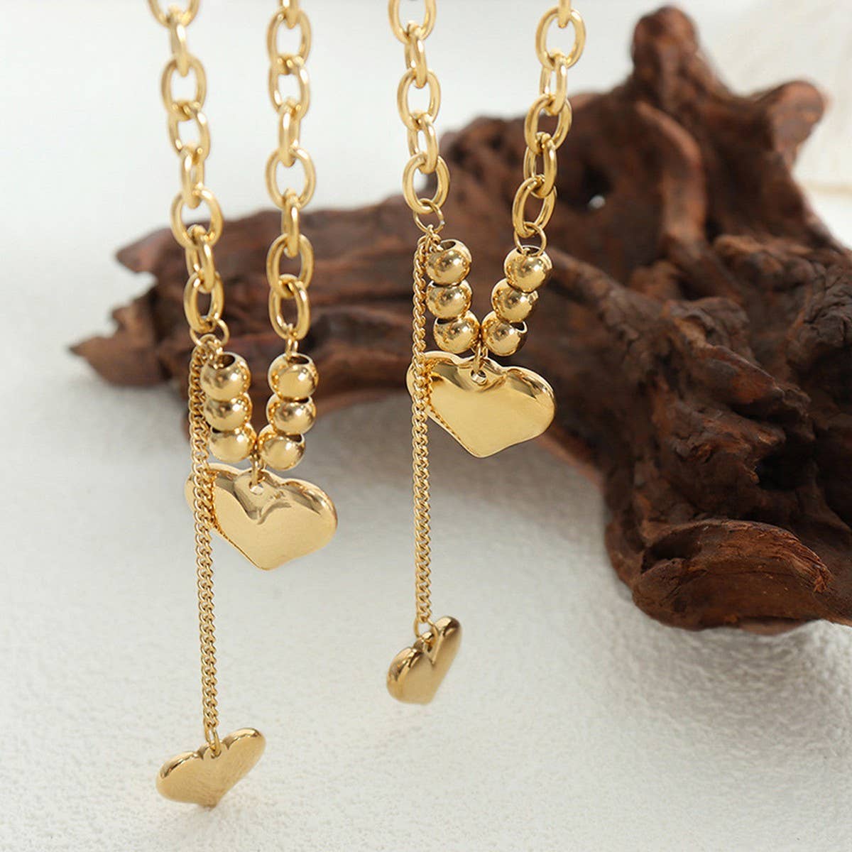 TITANIUM STEEL DOUBLE HEART PENDANT NECKLACE