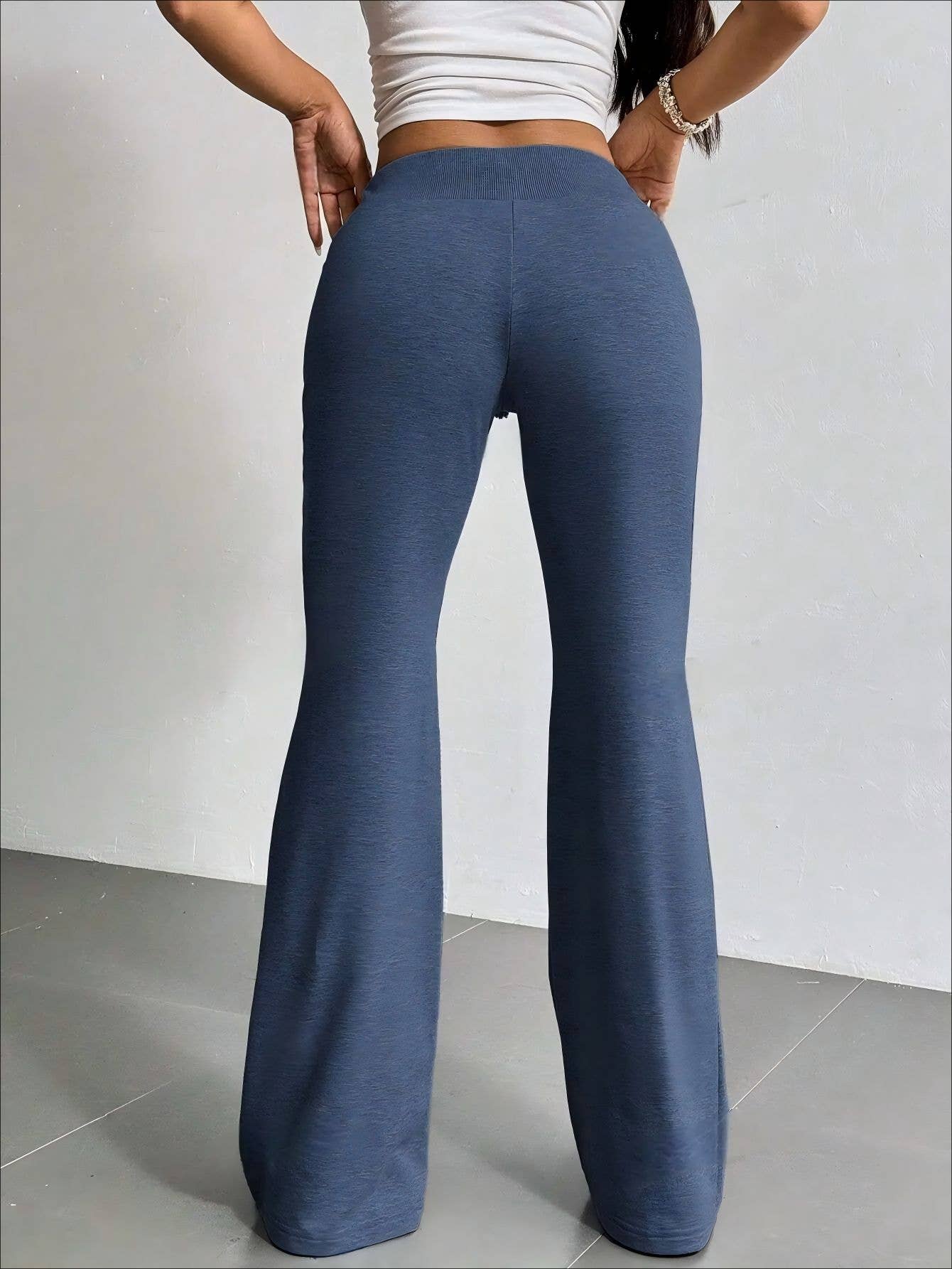 DRAWSTRING HIGH-WAISTED SOLID COLOR BELL BOTTOMS