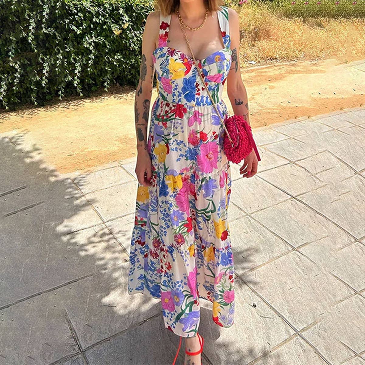 Colorful sleeveless holiday beach elegant dress