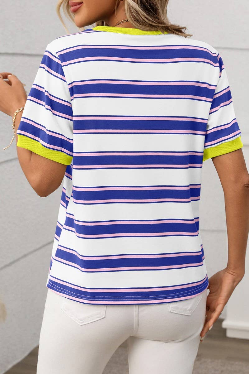 CWTTS1298_STRIPED CONTRAST COLOR SHORT SLEEVE T-SHIRT