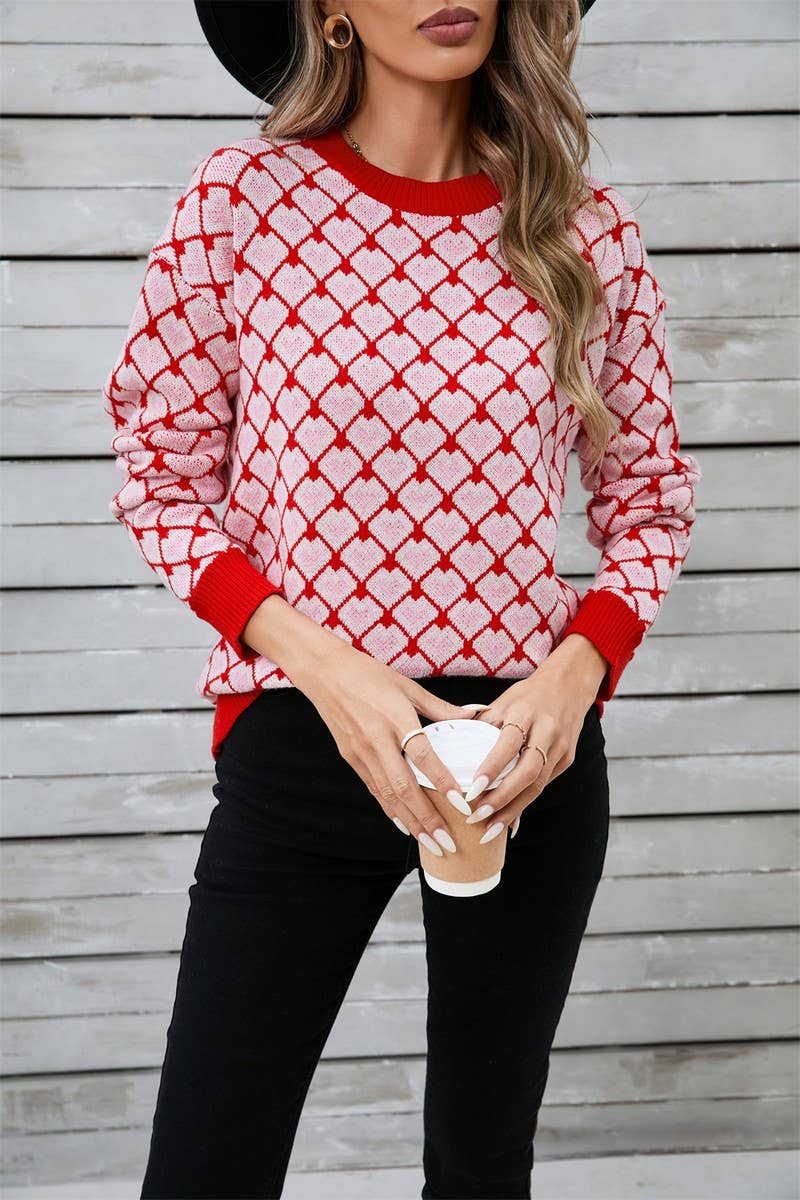 CWOSWL5760_VALENTINE'S DAY ROUND NECK SMALL HEART SWEATER