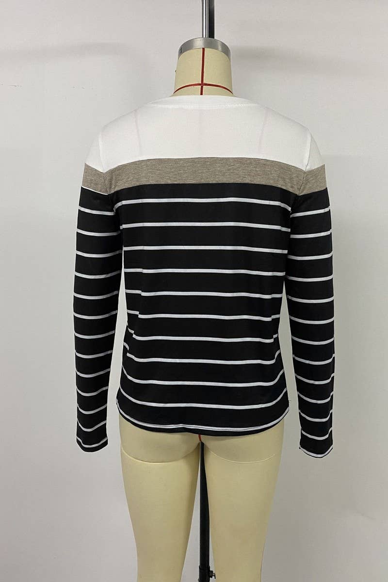 CWTBLL3573_2025 NEW STYLE SPLICING LONG SLEEVE STRIPED T-SHI