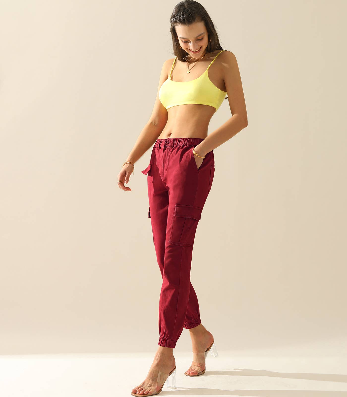 CWBLP400_Elastic Waist Cargo Pants Cotton Cargo Work Pants