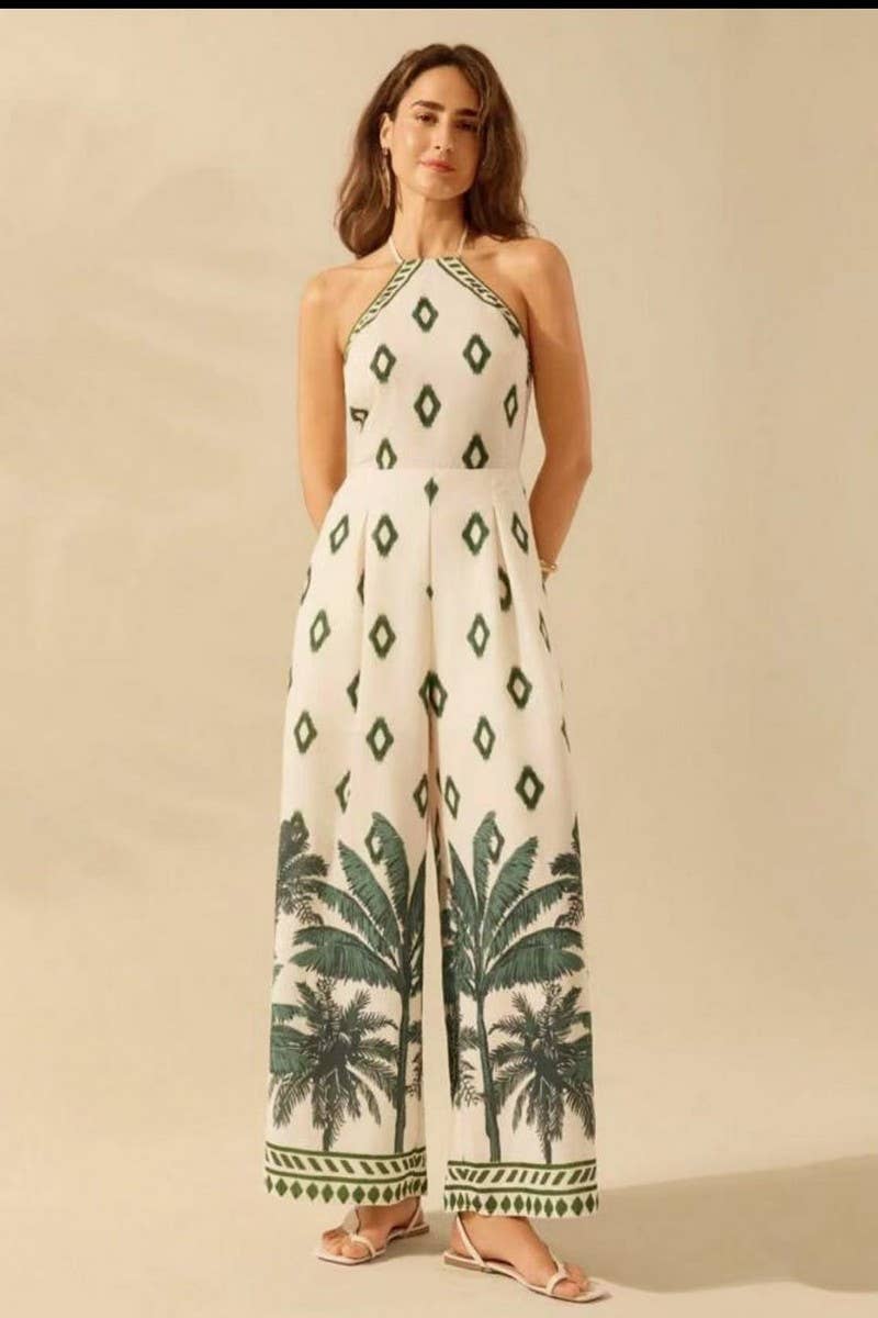CWSJS1706_SEXY HALTER NECK FLORAL SLEEVELESS JUMPSUIT