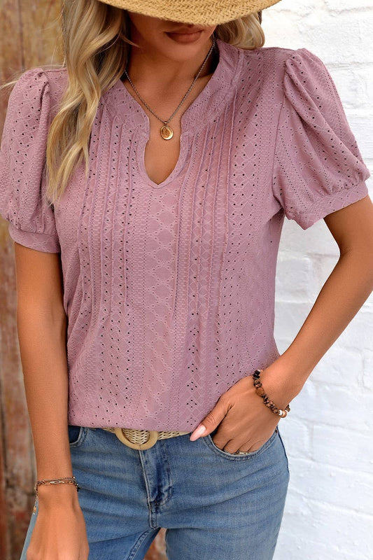 CWTBLS0794_SOLID COLOR V NECK LOOSE SHORT SLEEVED TOP