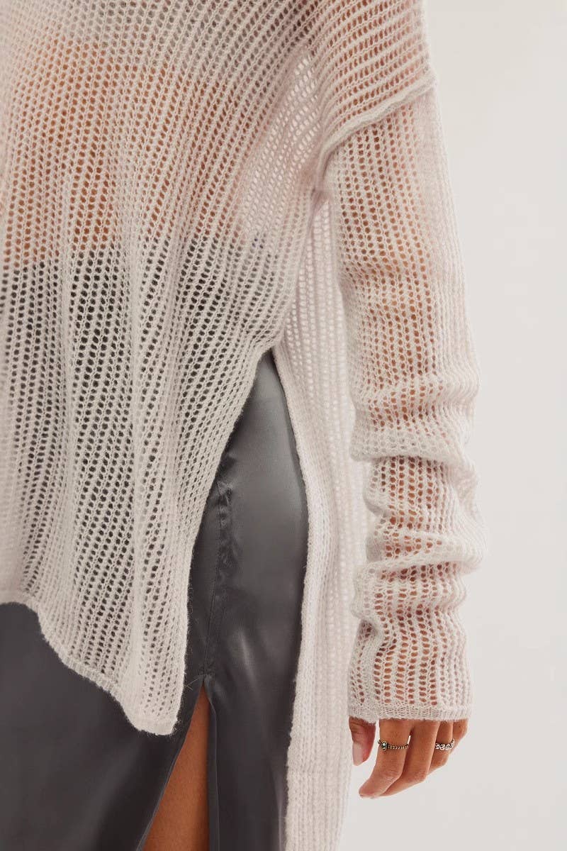 CWTBLL3404_SOLID LONG SLEEVE KNIT BIKINI BEACH COVER UP