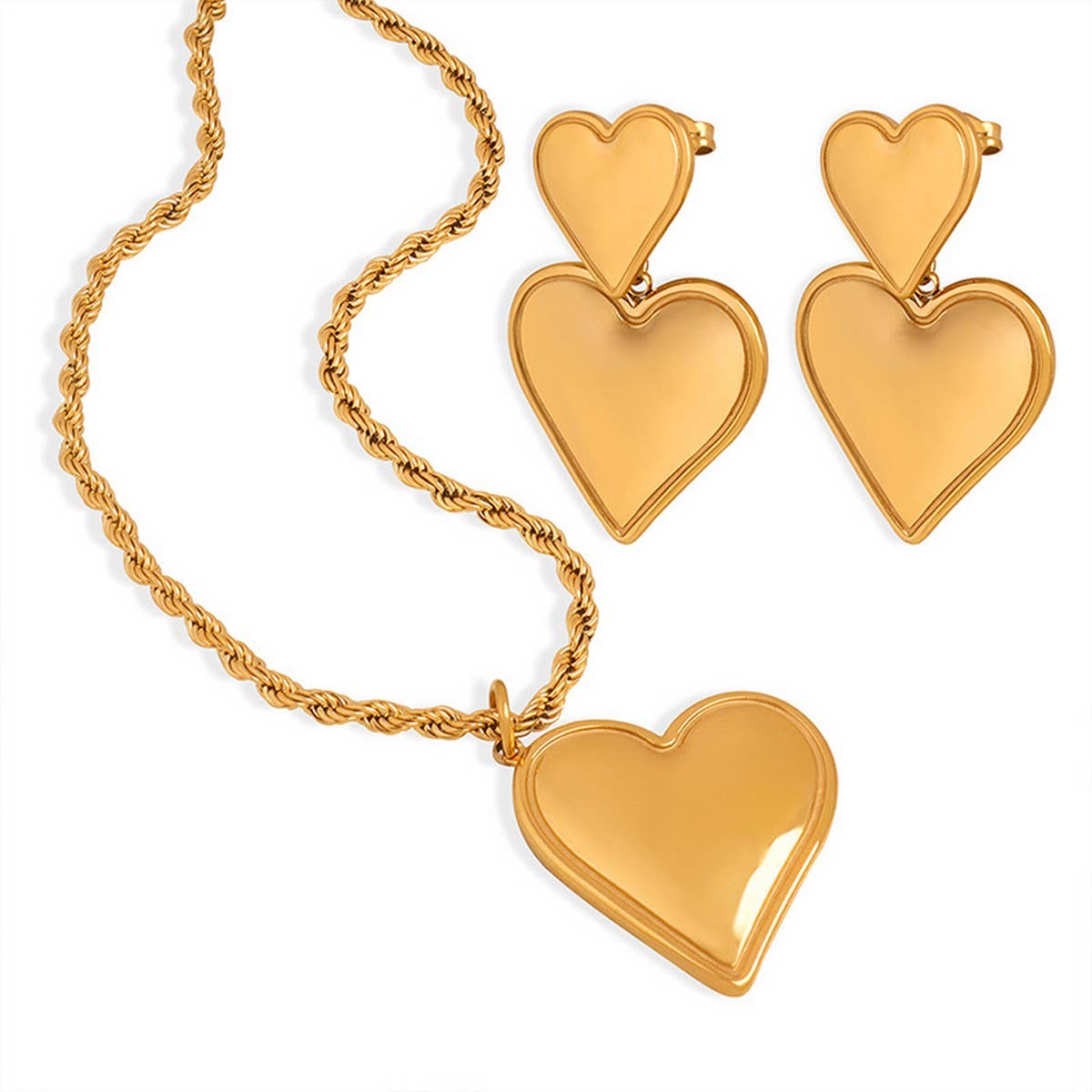 HEART TITANIUM STEEL PENDANT EARRINGS NECKLACE