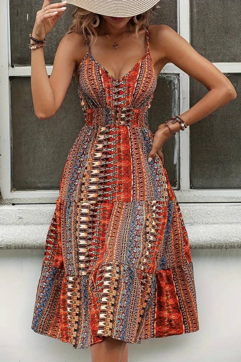 CWDMD5883_FLORAL V NECK SLEEVELESS SPAGHETTI STRAP DRESS