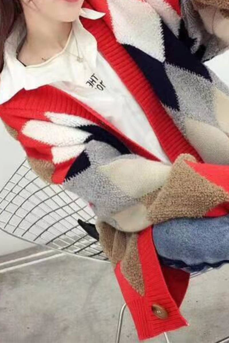 CWOCAL2180_CONTRASTING COLOR LONG SLEEVE BUTTON UP CARDIGAN